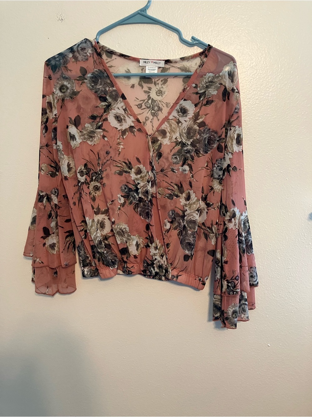 Miley & Molly Dusty Rose Floral Wrap Blouse